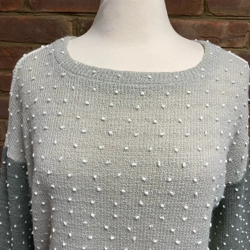 Blu Pepper Sage & Cream 3/4 Bell Sleeve Lightweight Sweater - Picture 4 of 6